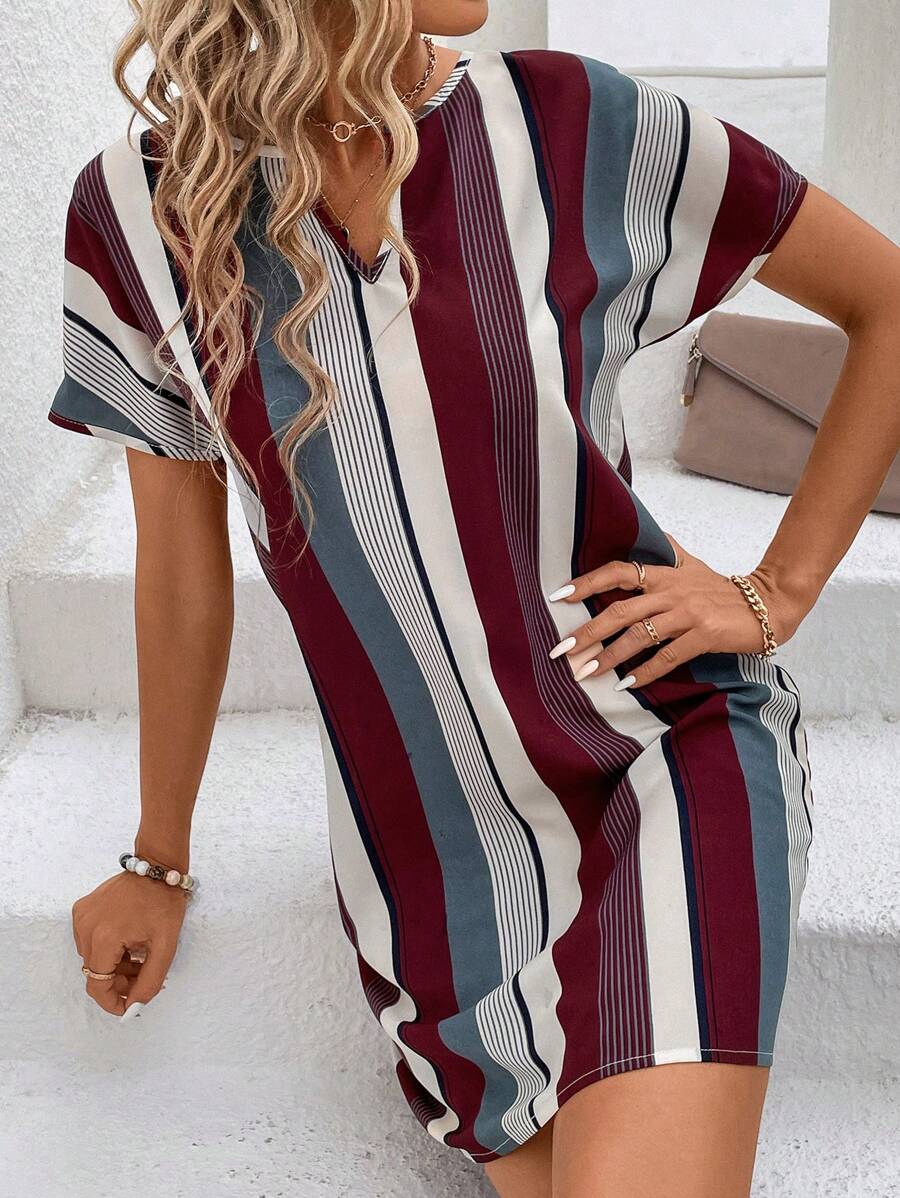 Vertical Stripe Print Shift Mini Dress