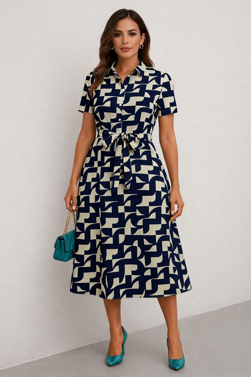 Geometric Print Midi Shirt Dress