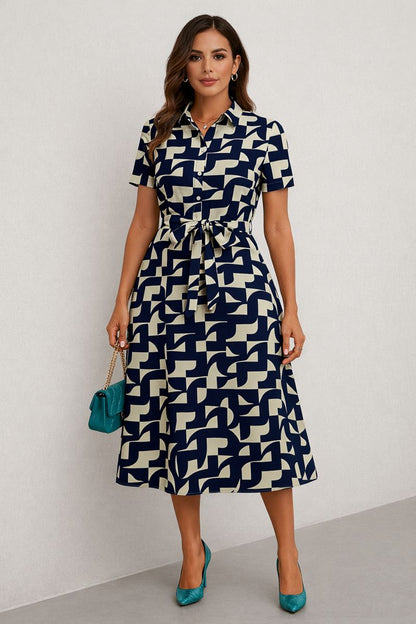 Geometric Print Midi Shirt Dress