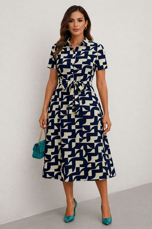 Geometric Print Midi Shirt Dress