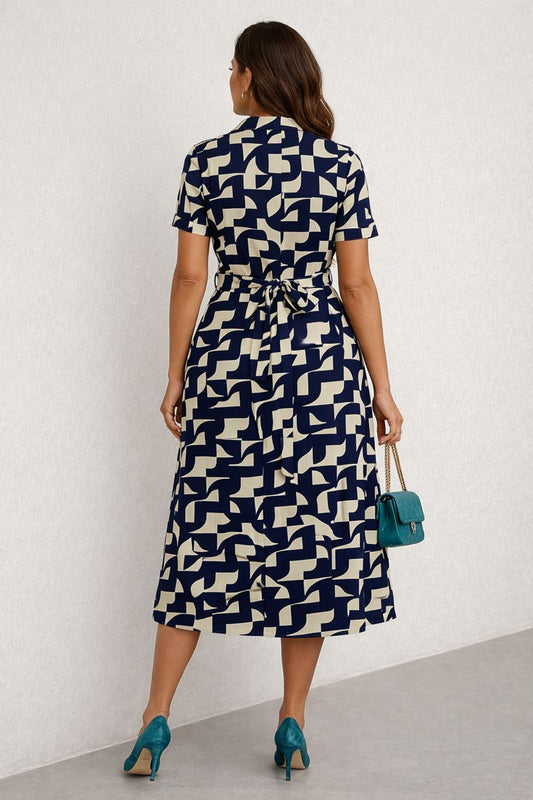 Geometric Print Midi Shirt Dress