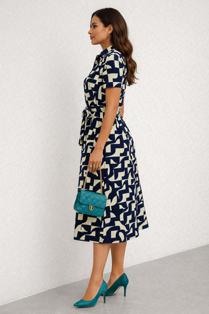 Geometric Print Midi Shirt Dress