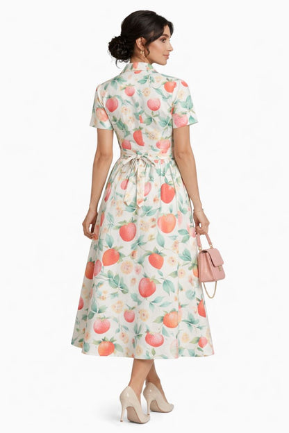 Strawberry Print Midi Shirt Dress