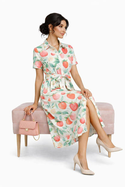Strawberry Print Midi Shirt Dress