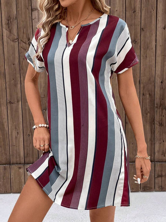 Vertical Stripe Print Shift Mini Dress