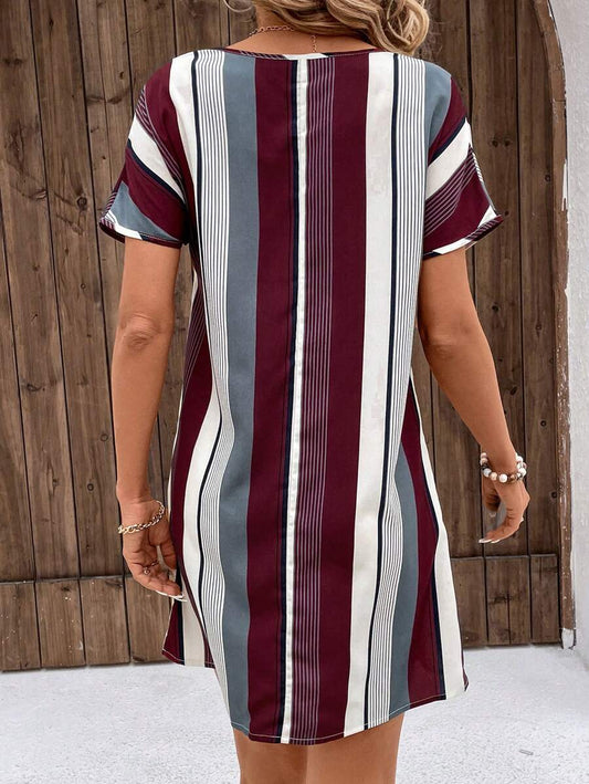 Vertical Stripe Print Shift Mini Dress